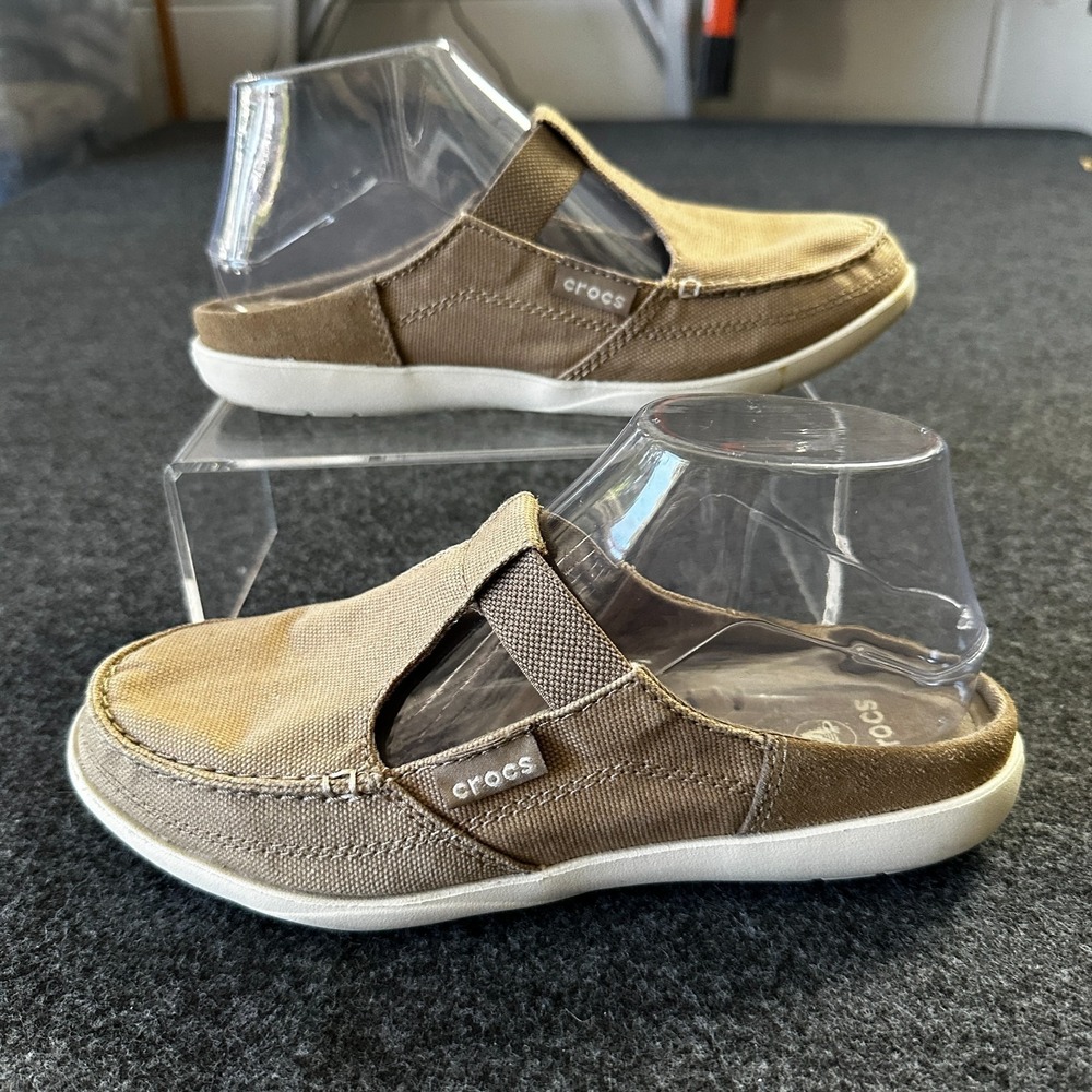CROCS Walu Canvas Slide On Boat Shoe Women's  7W Khaki Comfort Slip On